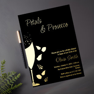 Pétales et Prosecco Black Gold Elegant Invitation