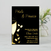 Pétales et Prosecco Black Gold Elegant Invitation (Debout devant)