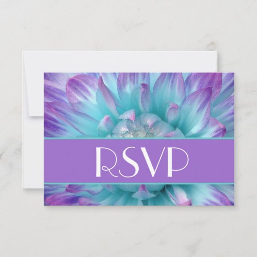 Pétales violets et bleu dahlia Mariage RSVP (Devant)