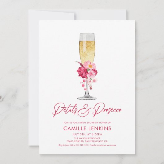 Petals and Prosecco Pink Floral Bridal Shower Kaart (Voorkant)