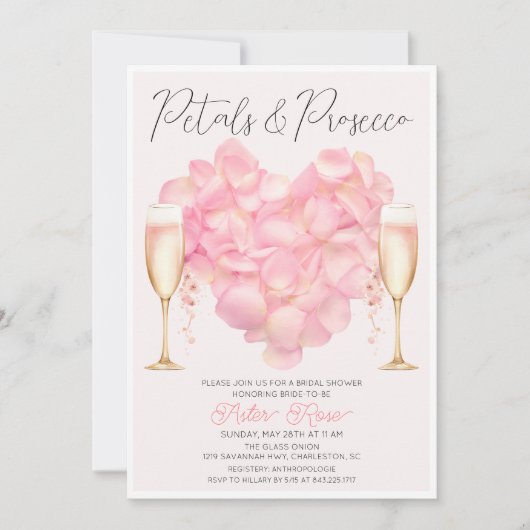 Petals en Prosecco Bridal Shower Uitnodiging (Voorkant)