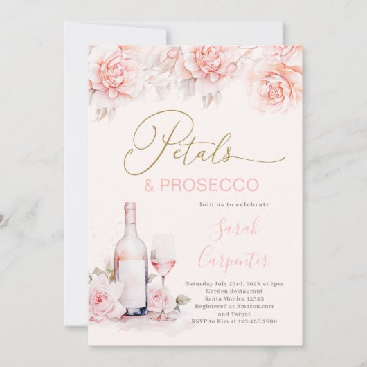 Petals en Prosecco Bridal Shower uitnodiging (Voorkant)
