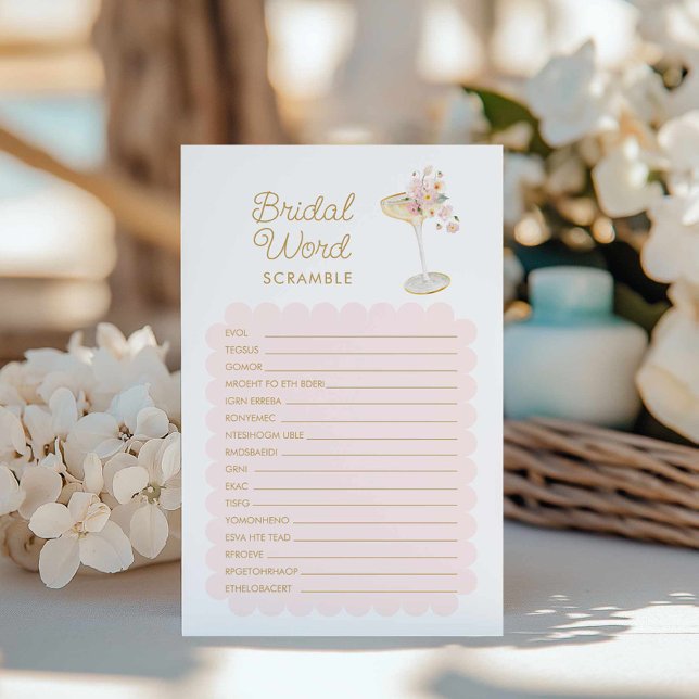 Petals en Prosecco Bridal Word Game (Petals and Prosecco Bridal word scramble game card)