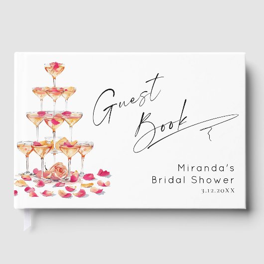 Petals en Prosecco Vrijgezellenfeest Heet roze Gastenboek (Voorkant)