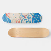 Petals op Waves Japans Retropatroon Skateboard (Horizontaal)