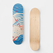 Petals op Waves Japans Retropatroon Skateboard (Voorkant)