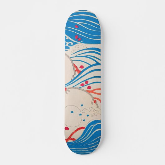 Petals op Waves Japans Retropatroon Skateboard (Voorkant)