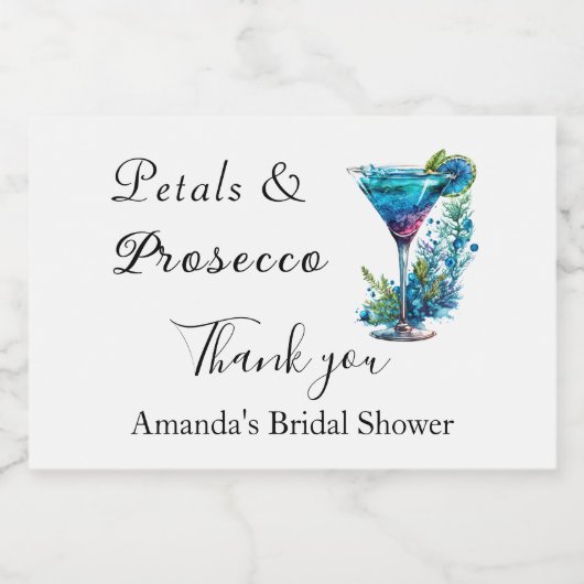 Petals & Prosecco Blauwe Bloem Bruidscadeau  Sparkling Wijnetiket (Enkel label)