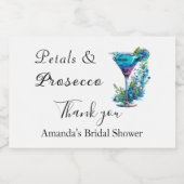 Petals & Prosecco Blauwe Bloem Bruidsfeest  Sparkling Wijnetiket (Enkel label)