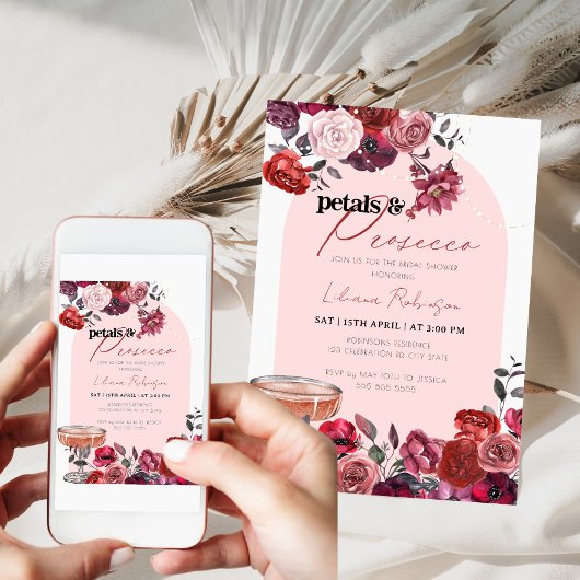 Petals & Prosecco Bloemen Bruidsdouche Uitnodiging