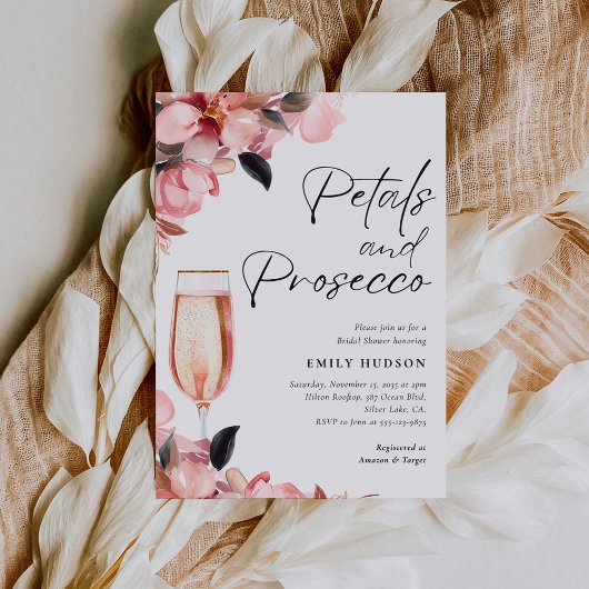 Petals & Prosecco Bloemen Bruidsdouche Uitnodiging