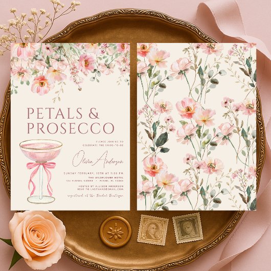 Petals & Prosecco Blush Pink Bridal Shower  Kaart