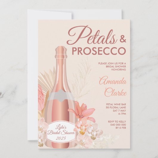 Petals & Prosecco Boho Bruids Douche Uitnodiging (Voorkant)