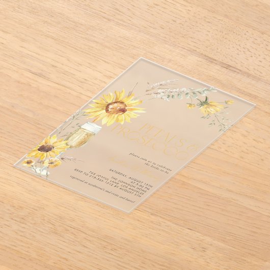 Petals & Prosecco Boho Zonnebloem Vrijgezellenfees Acryl Uitnodigingen (Laagn)