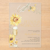 Petals & Prosecco Boho Zonnebloem Vrijgezellenfees Acryl Uitnodigingen (Voorkant)