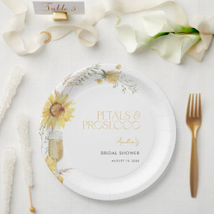 Petals & Prosecco Boho Zonnebloem Vrijgezellenfees Papieren Bordje