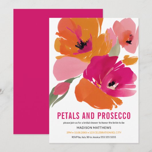 Petals & Prosecco Bright Abstracte Floral Bridal Kaart (Voorkant / Achterkant)