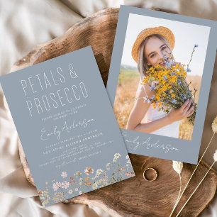Petals & Prosecco Dusty Blue Wildflower Foto Kaart