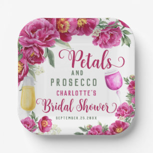 Petals & Prosecco Heet Roze Bloemen Vrijgezellenfe Papieren Bordje