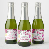 Petals & Prosecco Heet Roze Bloemen Vrijgezellenfe Sparkling Wijnetiket (Flessen)