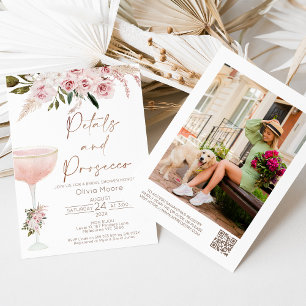 Petals Prosecco QR Code Boho Bloemen Vrijgezellenf Kaart