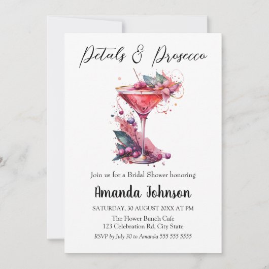 Petals & Prosecco Roze Bloemen Blush Vrijgezellenf Kaart (Voorkant)