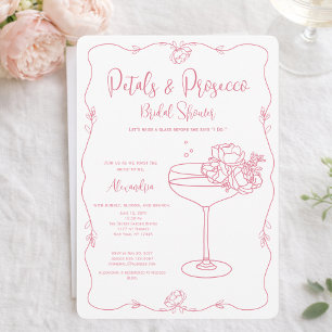 Petals Prosecco Roze Hand Getekende Bruiloftsdouch Kaart