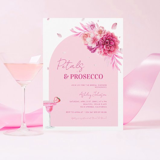 Petals & Prosecco Roze Script Bloemen Vrijgezellen Kaart