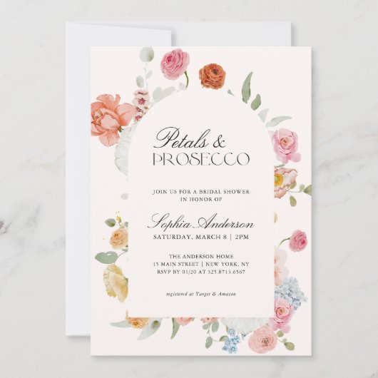 Petals & Prosecco Spring Flowers Vrijgezellenfeest Kaart (Voorkant)