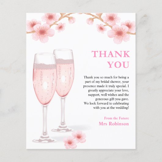 Petals & Prosecco Vrijgezellenfeest Dank u kaart (Voorkant)
