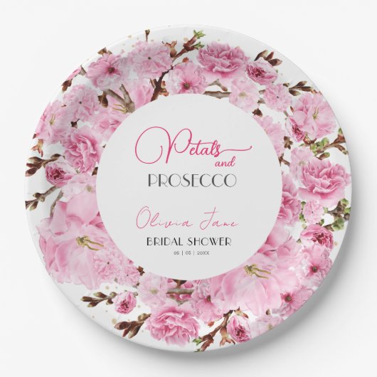 Petals & Prosecco Waterverf Pinkwhite Bloemenboog Papieren Bordje (Voorkant)