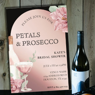 Petals & Prosecco Zwart & Roos Goud Vrijgezellenfe Kaart
