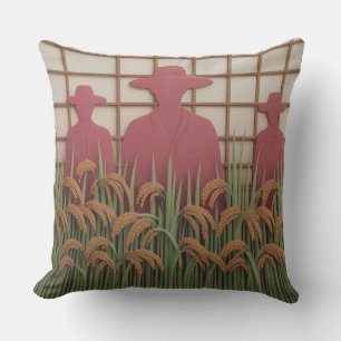 Petani Rijst Snijdt 3d Batik Motief Kussen
