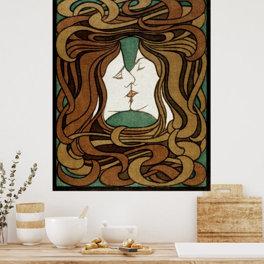 Peter Behrens Kus Liefde Abstract Art Nouveau Poster (Keuken)
