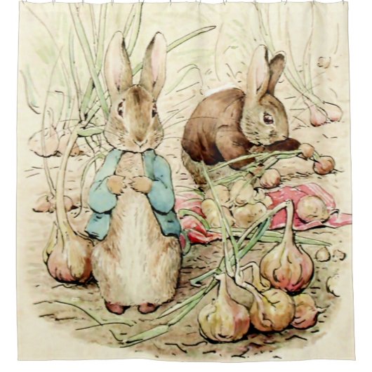 Peter & Benjamin Gather Onions by Beatrix Potter Douchegordijn (Voorkant)