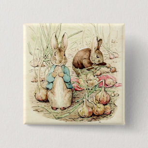 Peter & Benjamin Gather Onions by Beatrix Potter Vierkante Button 5,1 Cm