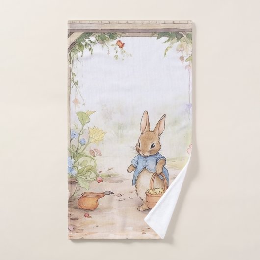  peter bunny met bloemen bad handdoek (Handdoek)