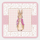 Peter de Konijn Check & Bloemen patroon Vierkante Sticker (Voorkant)