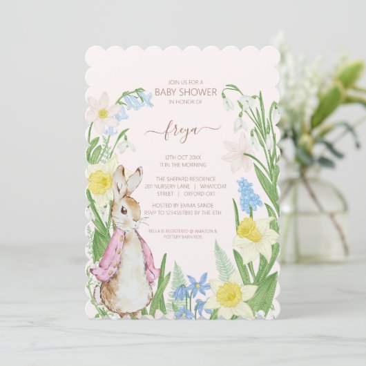 Peter de Konijn Lente Bloeit Roze Baby shower Kaart (Staand voorkant)