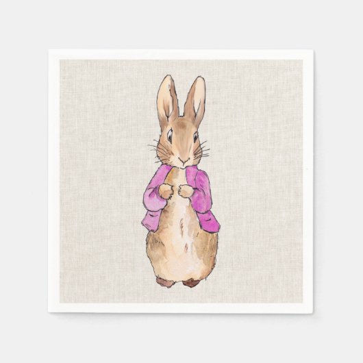 Peter de konijn roze jas beige linnen textuur servet (Voorkant)