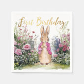 Peter de Konijn Roze Jas in zijn tuin Servet (Voorkant)