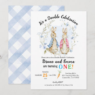 Peter en Flopsy Konijn Broers en Zussen Verjaardag Kaart