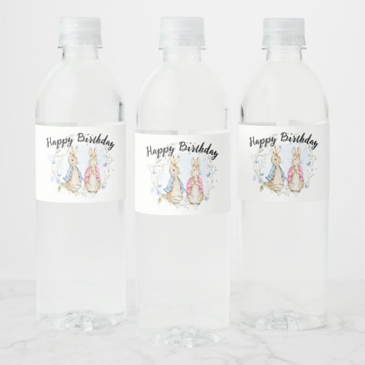 Peter en Flopsy Rabbit zijn jarig Waterfles Etiket (Flessen)