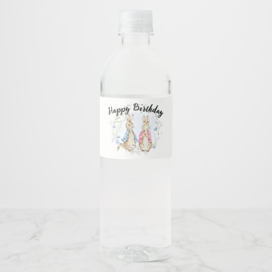 Peter en Flopsy Rabbit zijn jarig Waterfles Etiket (Voorkant)