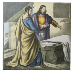 Peter en John aan de Sepulcher, van een bijbeltje Tegeltje