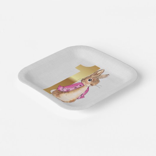 Peter het konijn Flopsy 1e verjaardag Papieren Bordje (Gebogen)