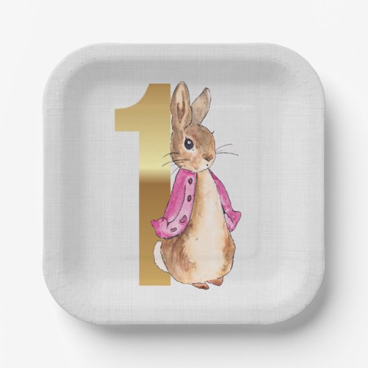Peter het konijn Flopsy 1e verjaardag Papieren Bordje (Voorkant)