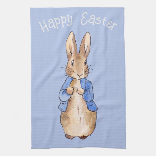 Peter het konijn Gelukkig Pasen groet Theedoek (Verticaal)