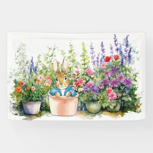 Peter het Konijn in een tuin Spandoek (Horizontaal)