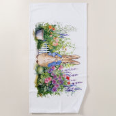 Peter het konijn in zijn bloementuin strandlaken (Voorkant)